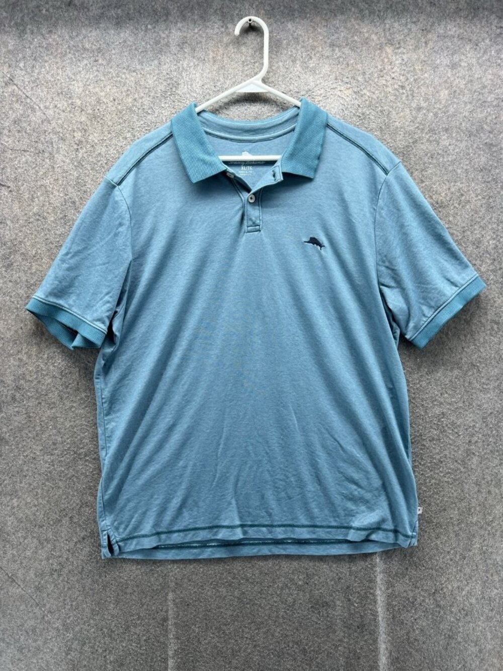 Tommy Bahama Polo Shirt Men XL Blue Solid Jersey Knit Casual Logo Short Sleeve